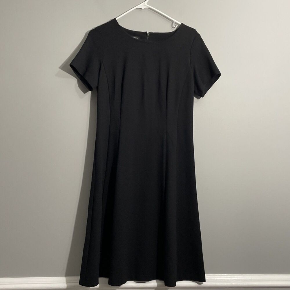 Talbots Black Midi Dress Womens Size 4 A-Line Short Sleeve Office Work
